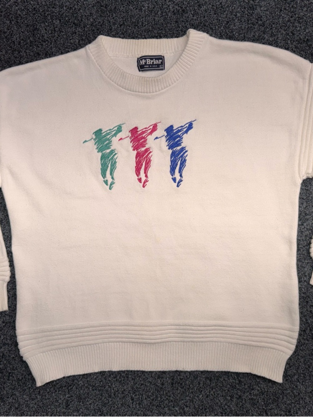 Vintage 90’s Golf White Crewneck Knit Sweater with Multicolor Motif men’s large